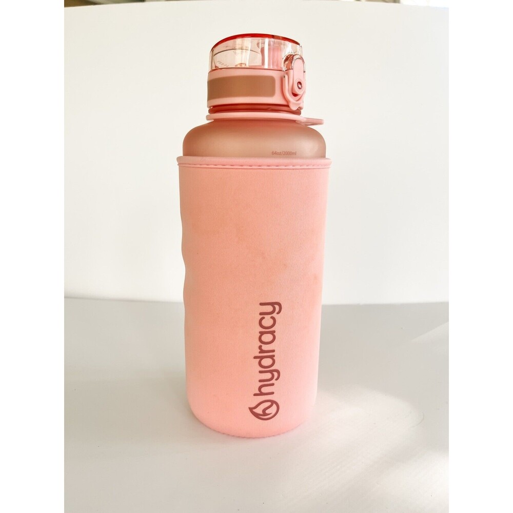 Hydracy Water Bottle with Time Marker -Large BPA Rose Gold 64 oz